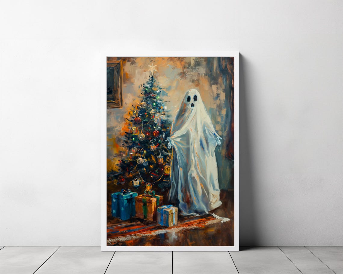 Ghost Beside Glowing Christmas Tree Warm Holiday Season Poster - Image 3