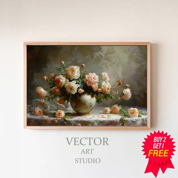 Frame Tv Art Pink Flowers Still Life Dark Moody Floral Tv Picture Tv Art Spring Frame Tv Art Mothers Day Pink Roses