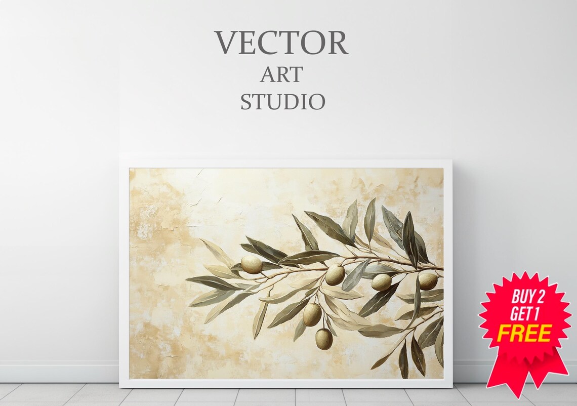Pale Olive Branch With Light Green Olives Neutral Botanical Poster - Image 3