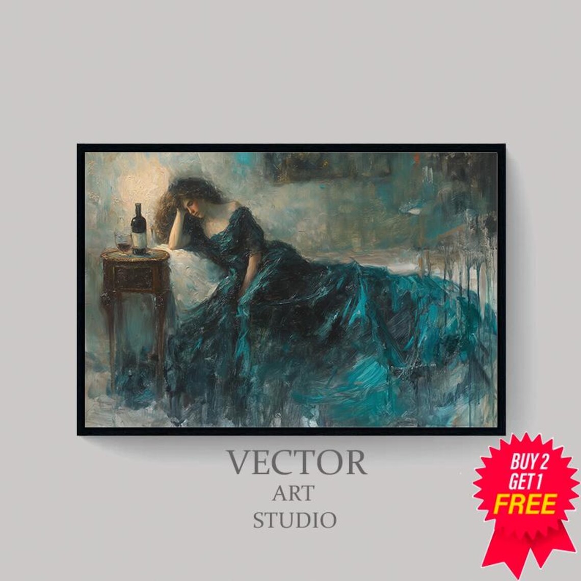 Seated Victorian Woman With Wine Impressionist Oil Painting Poster - Image 4
