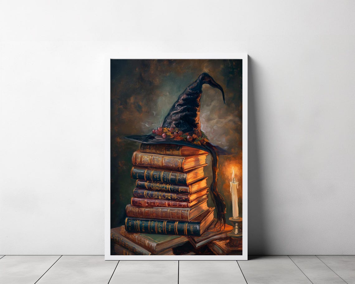 Witch Hat On Stack Of Spell Books Candlelit Halloween Poster - Image 3