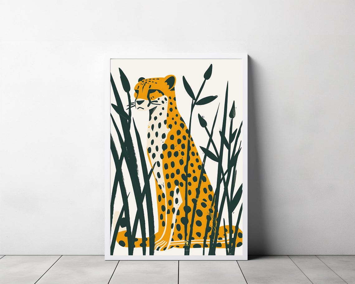 Cheetah Sitting Among Tall Reeds Minimalist Safari Art Poster - Image 3
