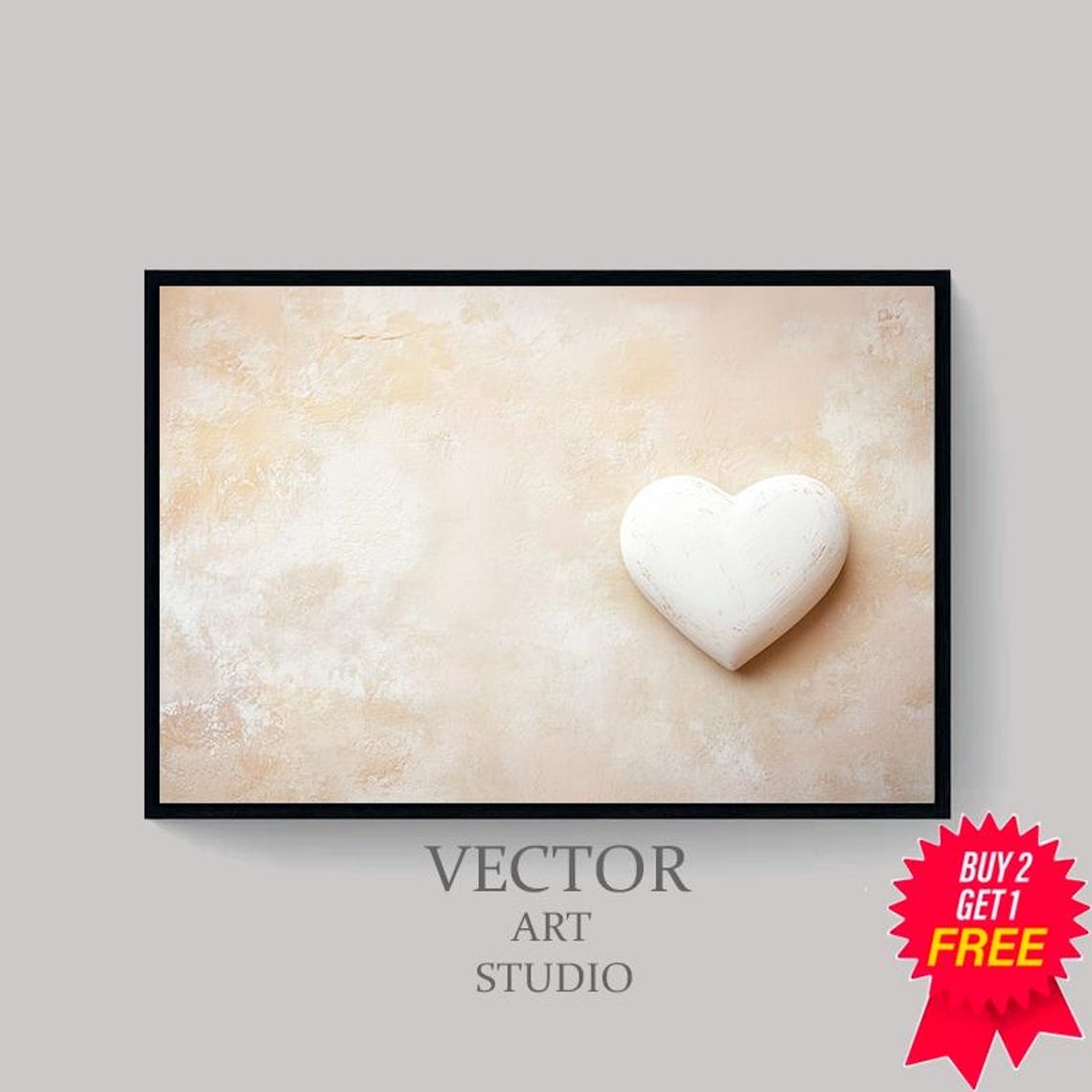 Minimalist White 3D Heart On Textured Beige Background Poster - Image 4