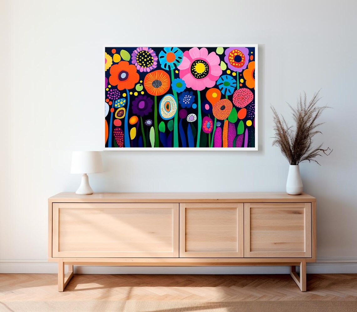 Colorful Folk Art Flower Garden Kusama Style Bold Floral Poster - Image 2