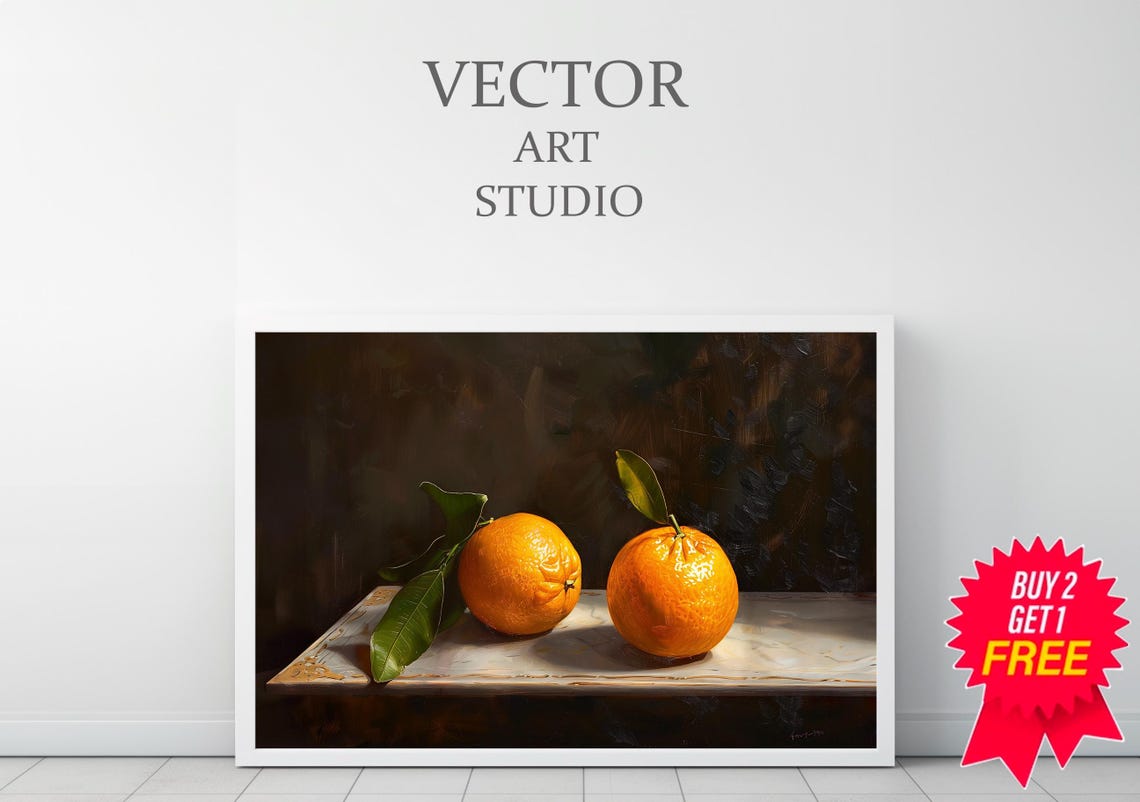 Clementine Still Life Oil Painting Kitchen Wall Art Moody Citrus Fruit Print French Country Decor Vintage Orange Tangerine - Image 3