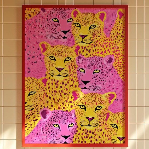 Pink Leopard Print Maximalist Neon Jungle Wall Art