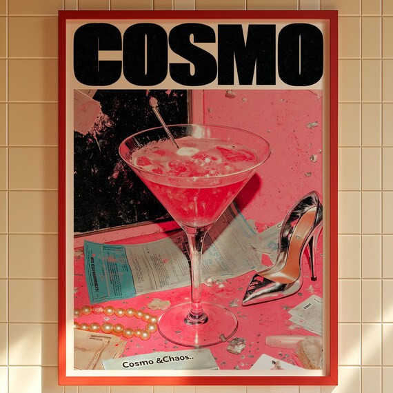 Cosmo Pink Cocktail Party High Heels Glam Retro Bar Art Poster