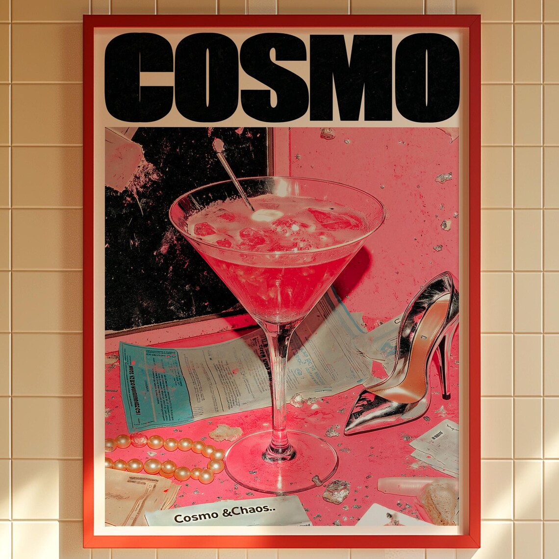 Cosmo Pink Cocktail Party High Heels Glam Retro Bar Art Poster