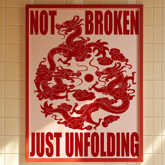 Red Dragon Art Print Asian Myth Eclectic Maximalist Decor