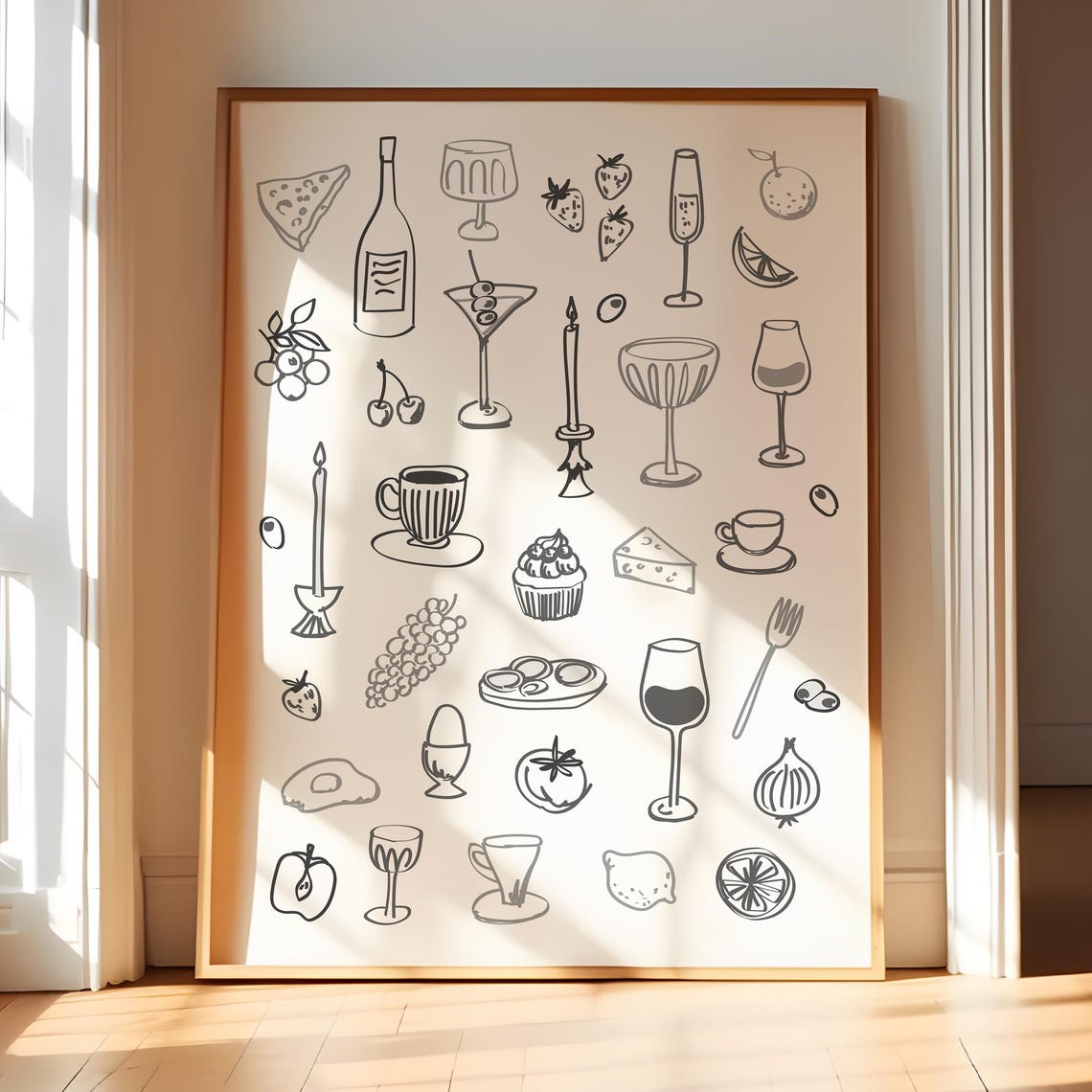 Black And White Kitchen Art Print Wine Dinner Digital Download