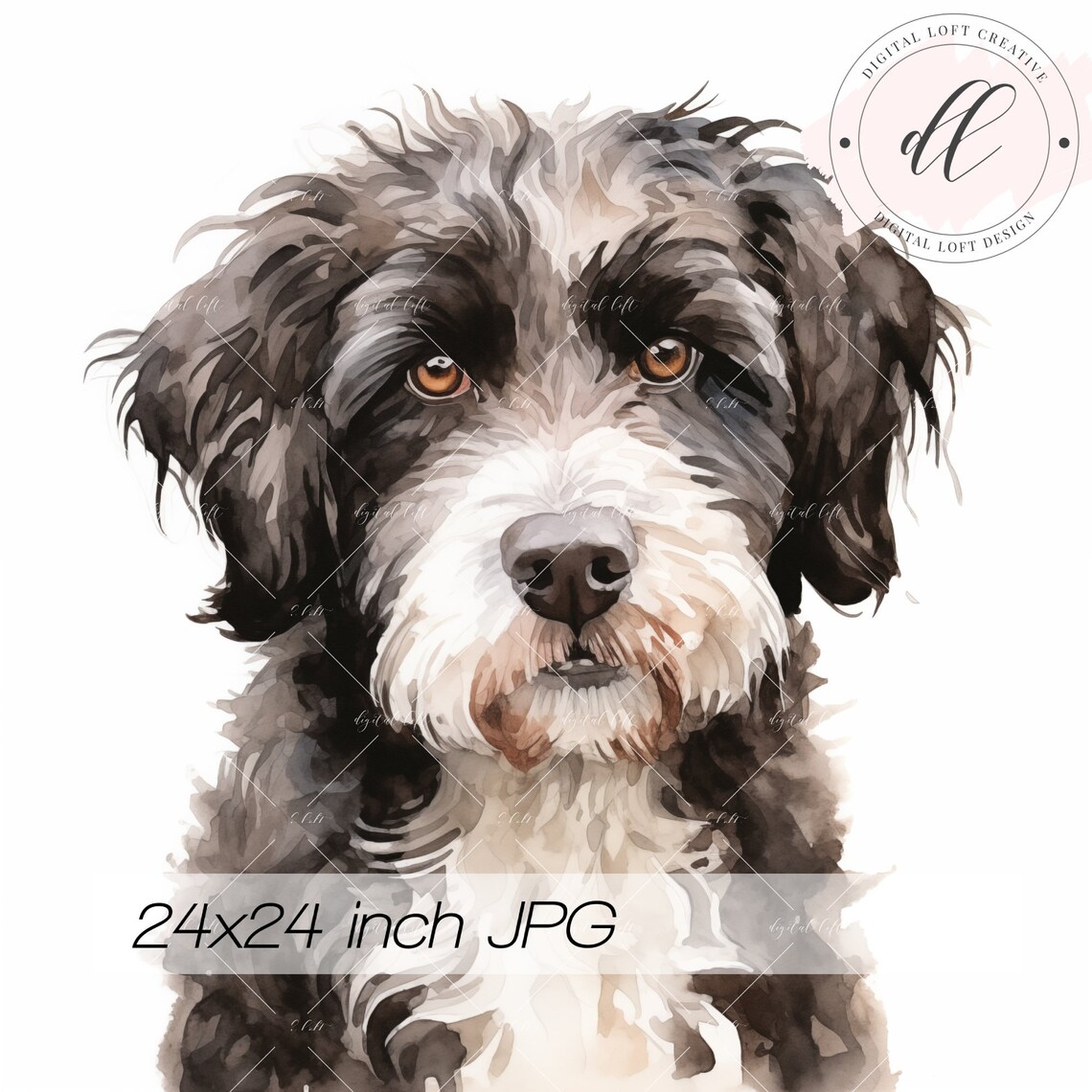 Portuguese Water Dog Watercolor Print Cute Pet Illustration Animal Wall Art Home Decor Dog Lover Gift Instant Jpg