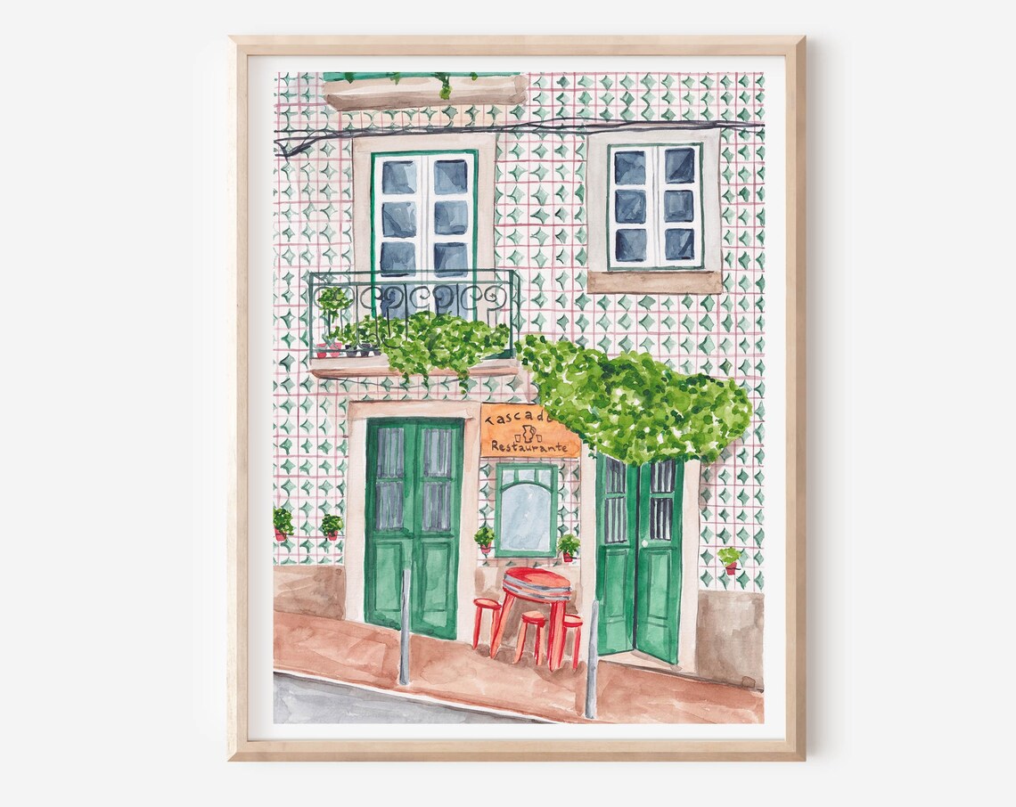 Lisbon Portugal Green Door, Traditional Tile Art Poster