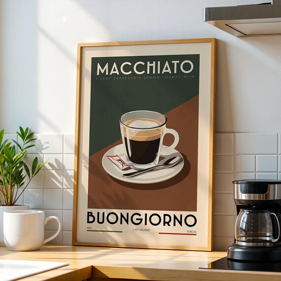 Macchiato Buongiorno Italian Coffee Retro Kitchen Bar Poster Venezia