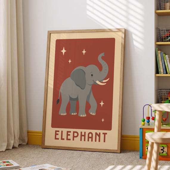 Elephant Print Safari Nursery Wall Art Neutral Kids Decor