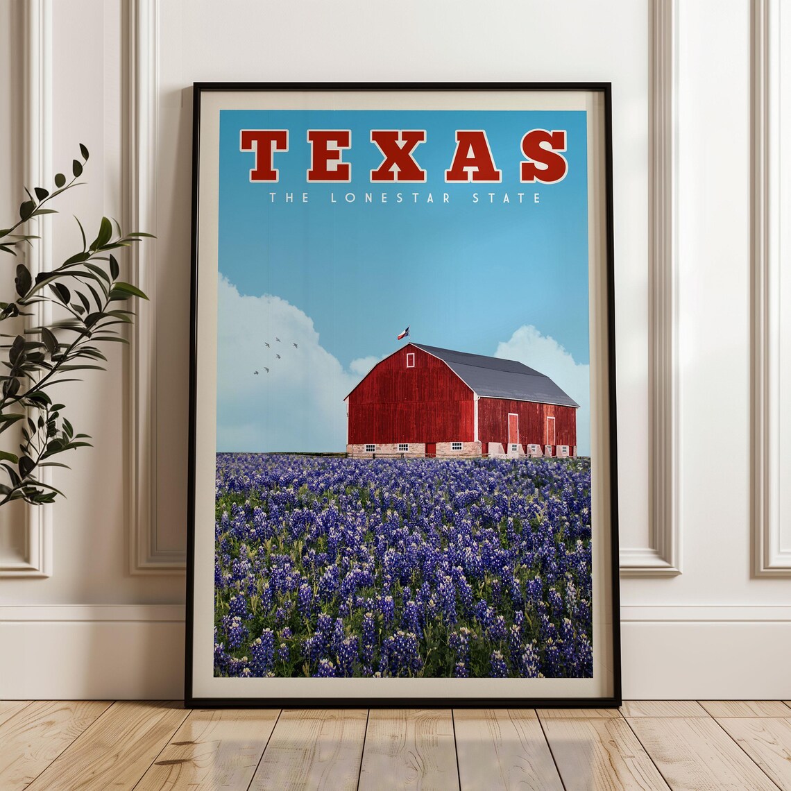 Texas Wall Art Travel Poster, Bluebonnet State Print