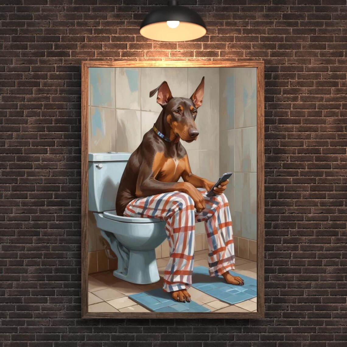 Dog On Toilet In Striped Pajamas, Bathroom Humor - Image 4