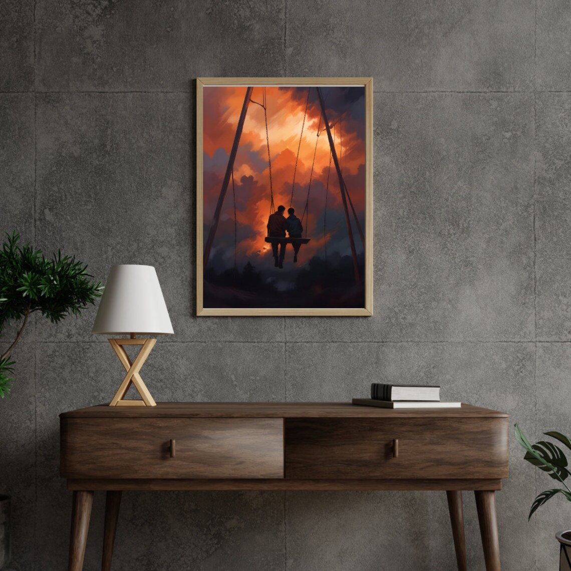 Love Girl And Boy On Swings Silhouette, Sunset Romance - Image 4