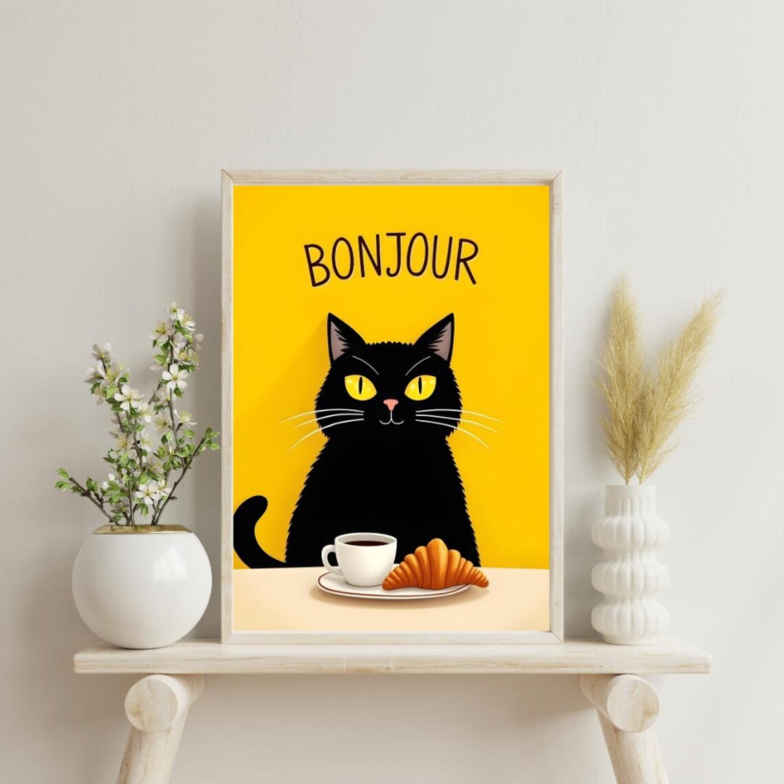 Bonjour Black Cat, French Themed Illustration