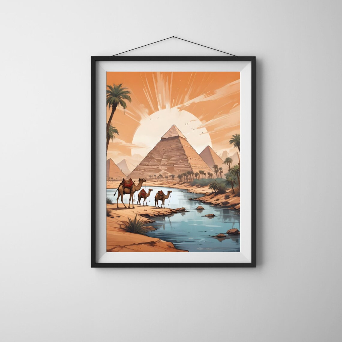 Camels, River And Pyramids Exotic Landscape - Image 3