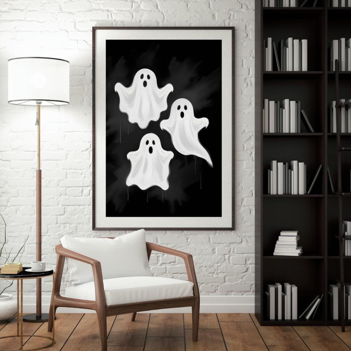 Three Cute Friendly Ghosts Floating Spooky Halloween Night Poster - Image 3