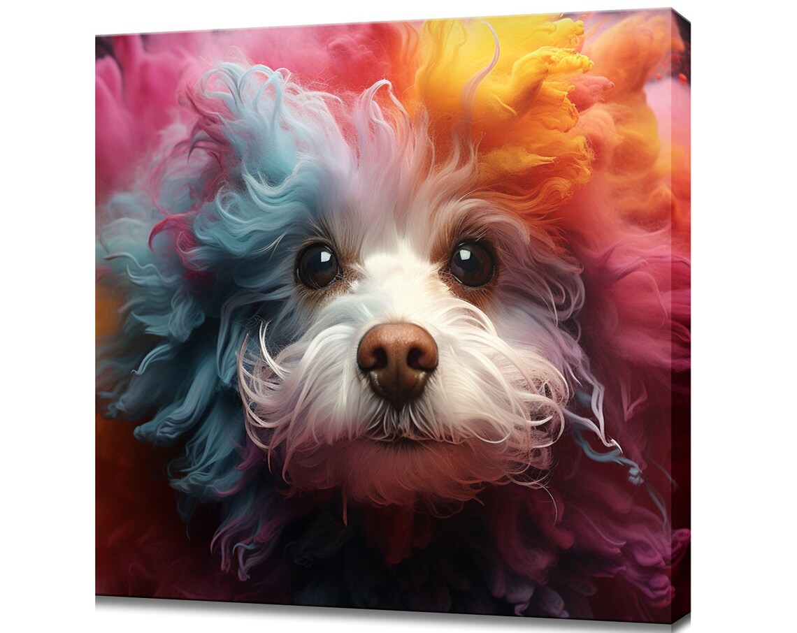 White Poodle Face In Rainbow Smoke Clouds Colorful Dog Art Poster