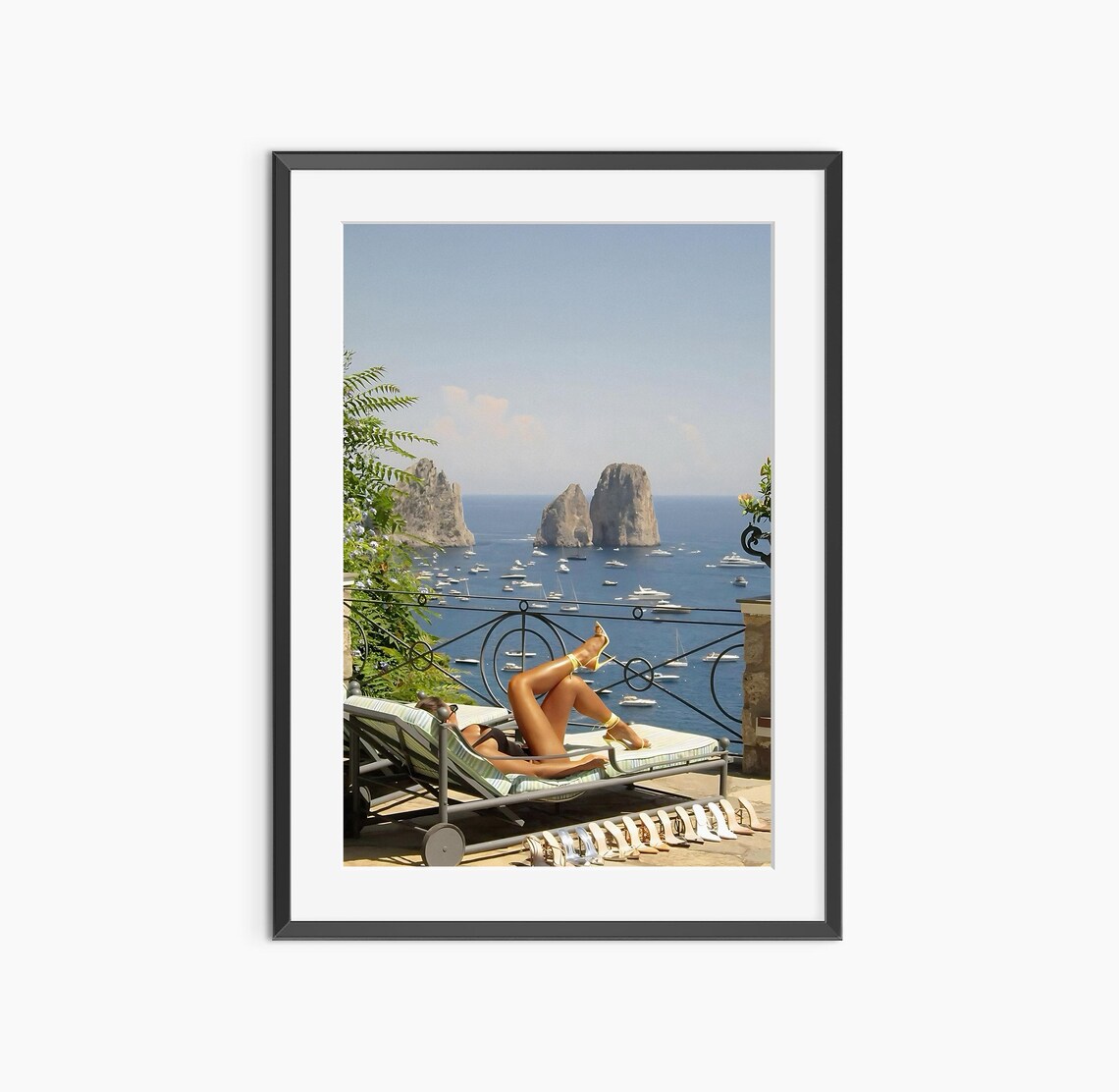 Summer Terrace Sunbathing Seaside Vintage Fashion Photography Poster