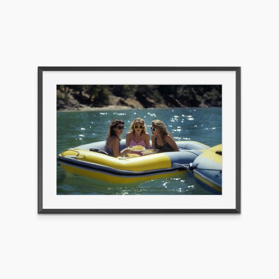 Women Eating Spaghetti On Lake Photography Prints Picnic Funny Poster Fine Art Print Museum Quality