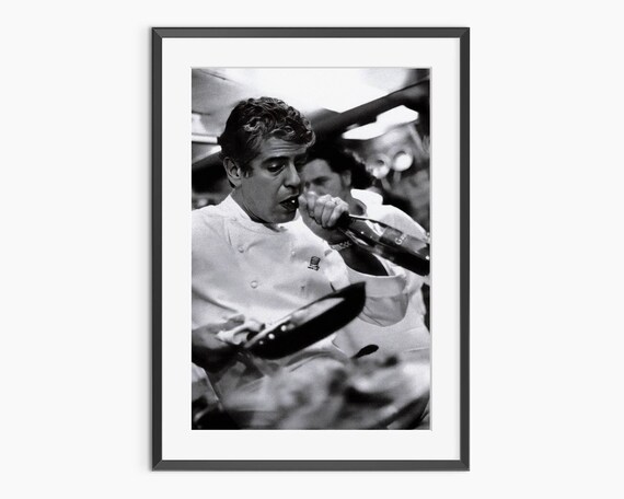 Anthony Bourdain Famous Chef Kitchen Candid Black White Print