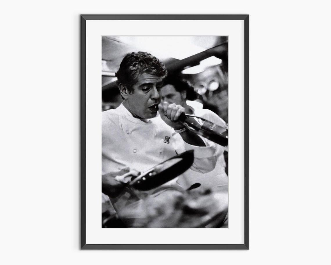 Anthony Bourdain Famous Chef Kitchen Candid Black White Print