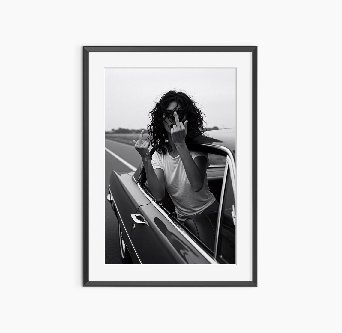 Defiant Rebel Woman Vintage Car Middle Finger Attitude Art Poster