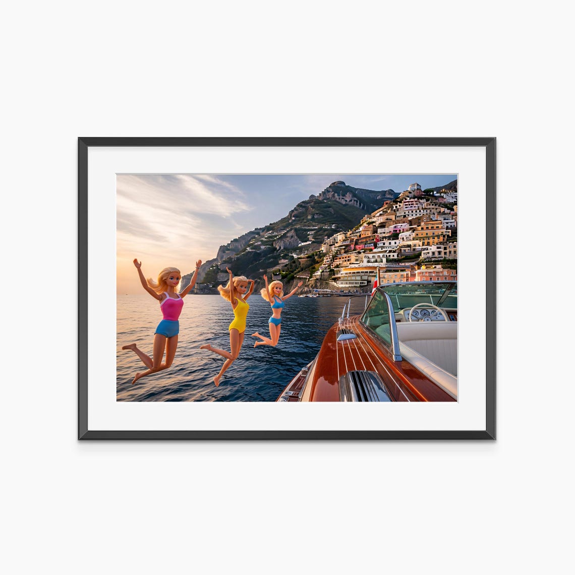 Sunset Jump Off Boat Into Sea Italian Coast Summer Fun Poster