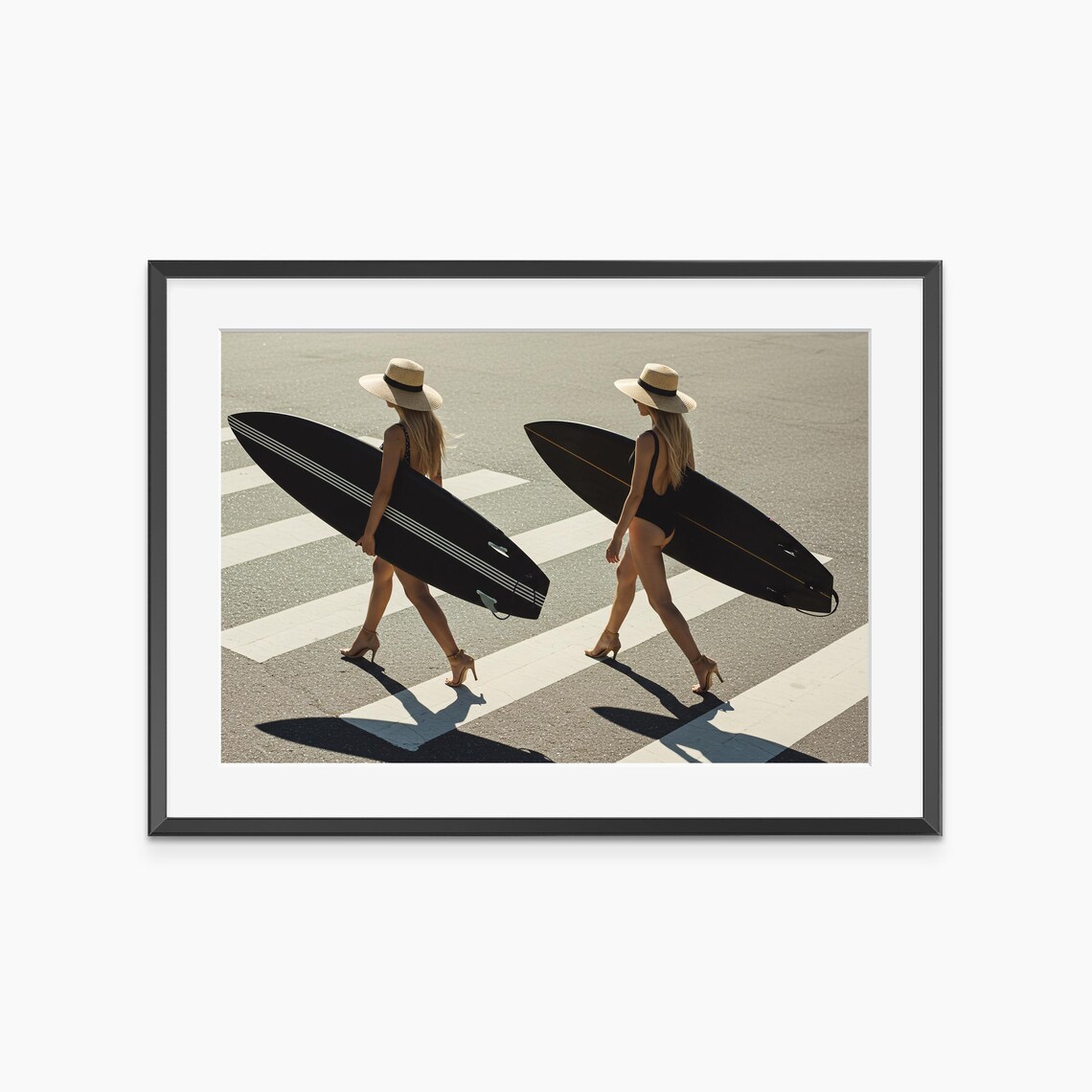 Surfer Girls Crossing Street Fashion Photography Black Wall Art