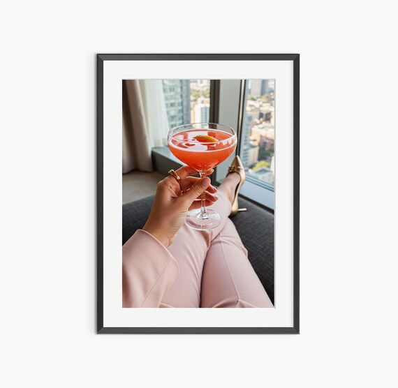 Aperol Spritz Cocktail Orange Coupe Skyline View Chic Fashion Photography Poster