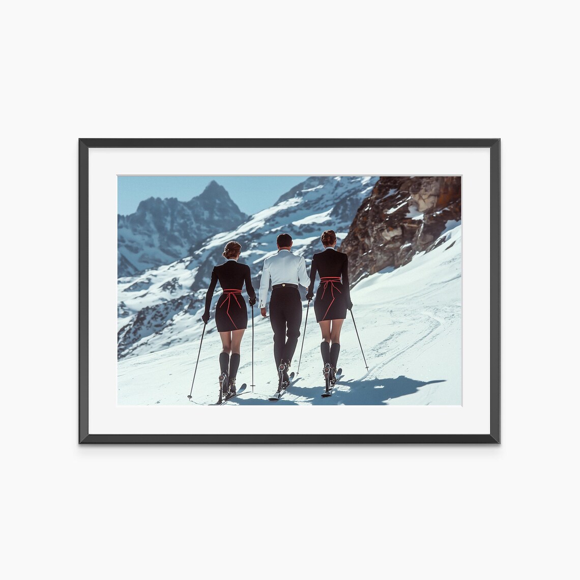 Retro Ski Fashion Three Skiers Snowy Alpine Slope Vintage Style Poster