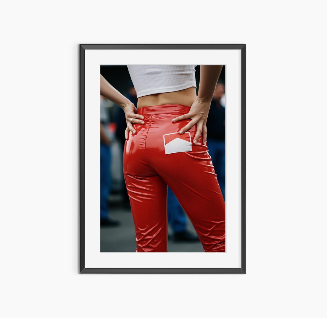 Red Vinyl Pants Fashion Photography Marlboro Logo Pocket Print