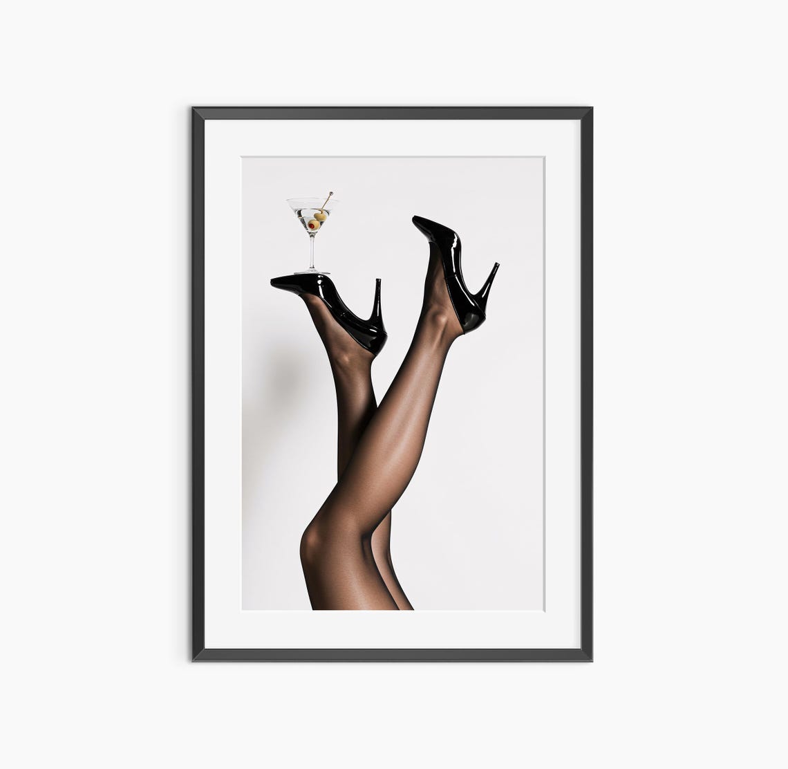 Martini Cocktail Balanced on Heel Playful Fashion Photography Wall Art