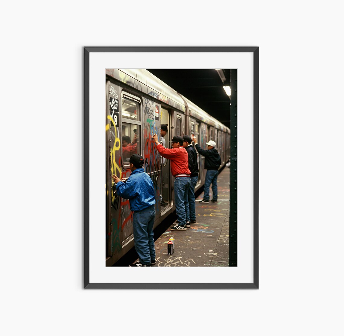 Graffiti Artists Tagging Subway Train Retro New York Street Photography Poster