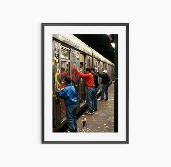 Graffiti Artists Tagging Subway Train Retro New York Street Photography Poster