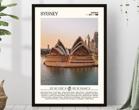 Sydney Opera House Travel Poster Gift Coastal Eclectic Vibrant Australia Photo Print Trendy Living Room Retro Wall Art Decor Framed Canvas