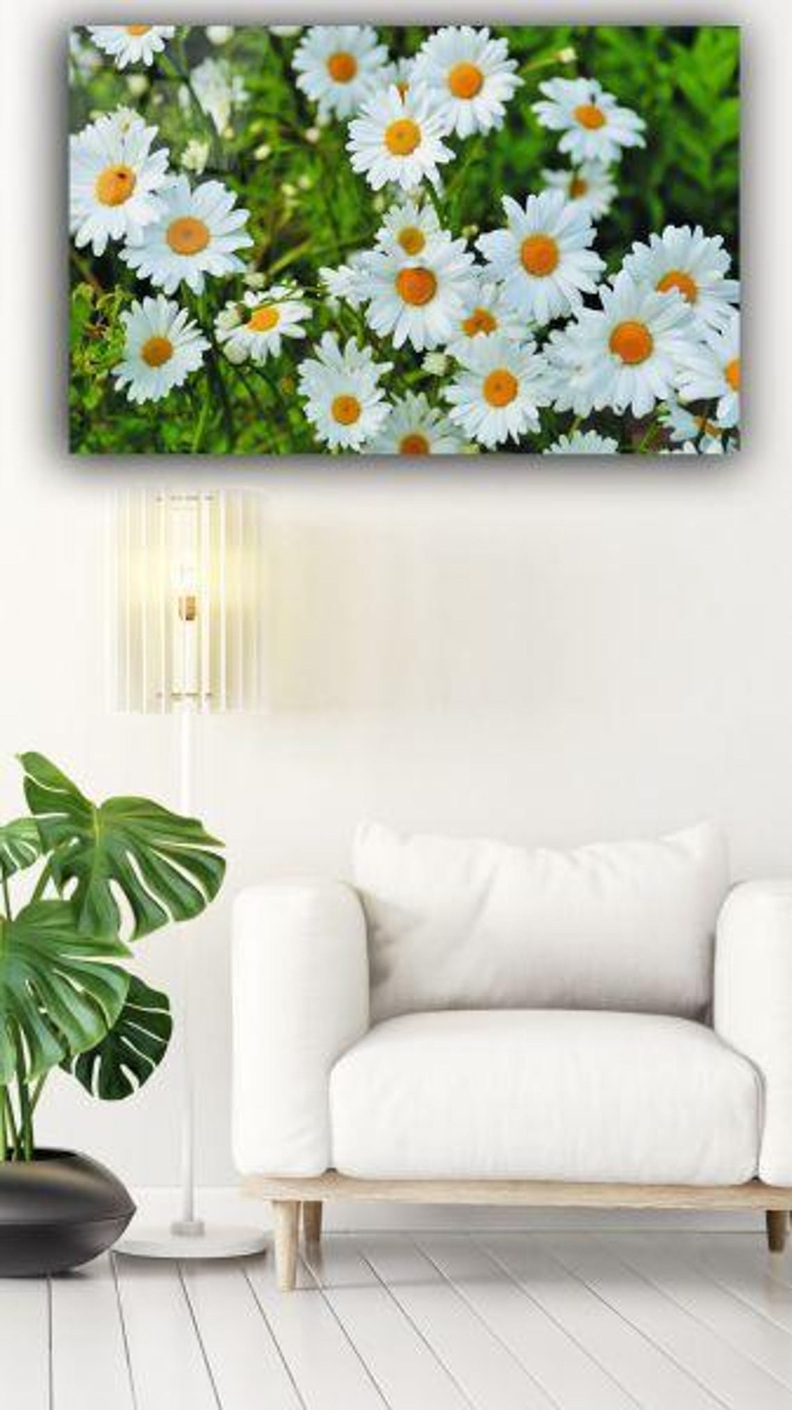 Fresh White Daisy Flower Field in a Green Garden Bloom Wall Art - Image 3