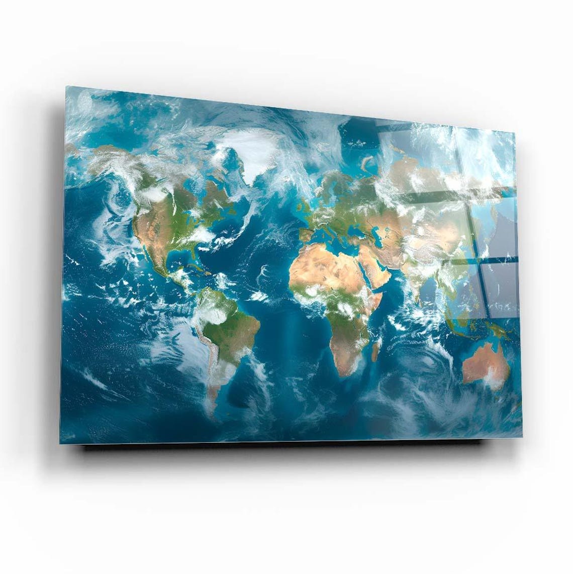 World Map Satellite Earth Continents Blue Ocean Geography Art Poster - Image 2