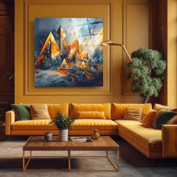 Abstract Geometric Pyramid Wall Art Tempered Glass Print Modern Abstract Decor Luxury Glass Wall Art For Home And Office