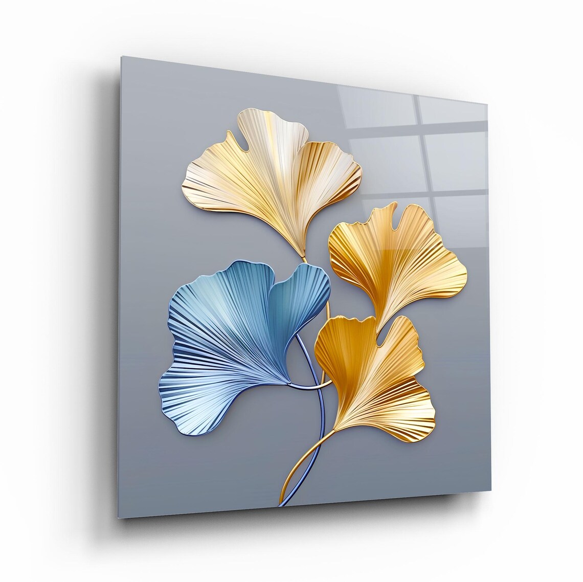 Elegant Ginkgo Leaf Wall Art Tempered Glass Print Modern Botanical Wall Decor Luxury Glass Wall Art For Home And Office - Image 2