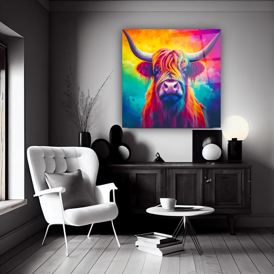 Colorful Pop Art Highland Cow Portrait With Rainbow Fur Poster - Image 3