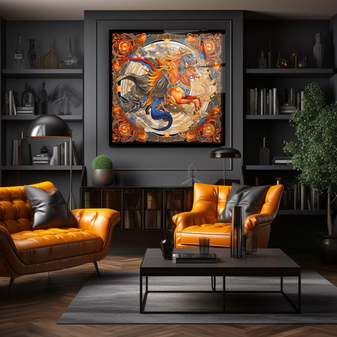 Ornate Baroque Style Running Horse with Flaming Mane Wall Art - Image 3