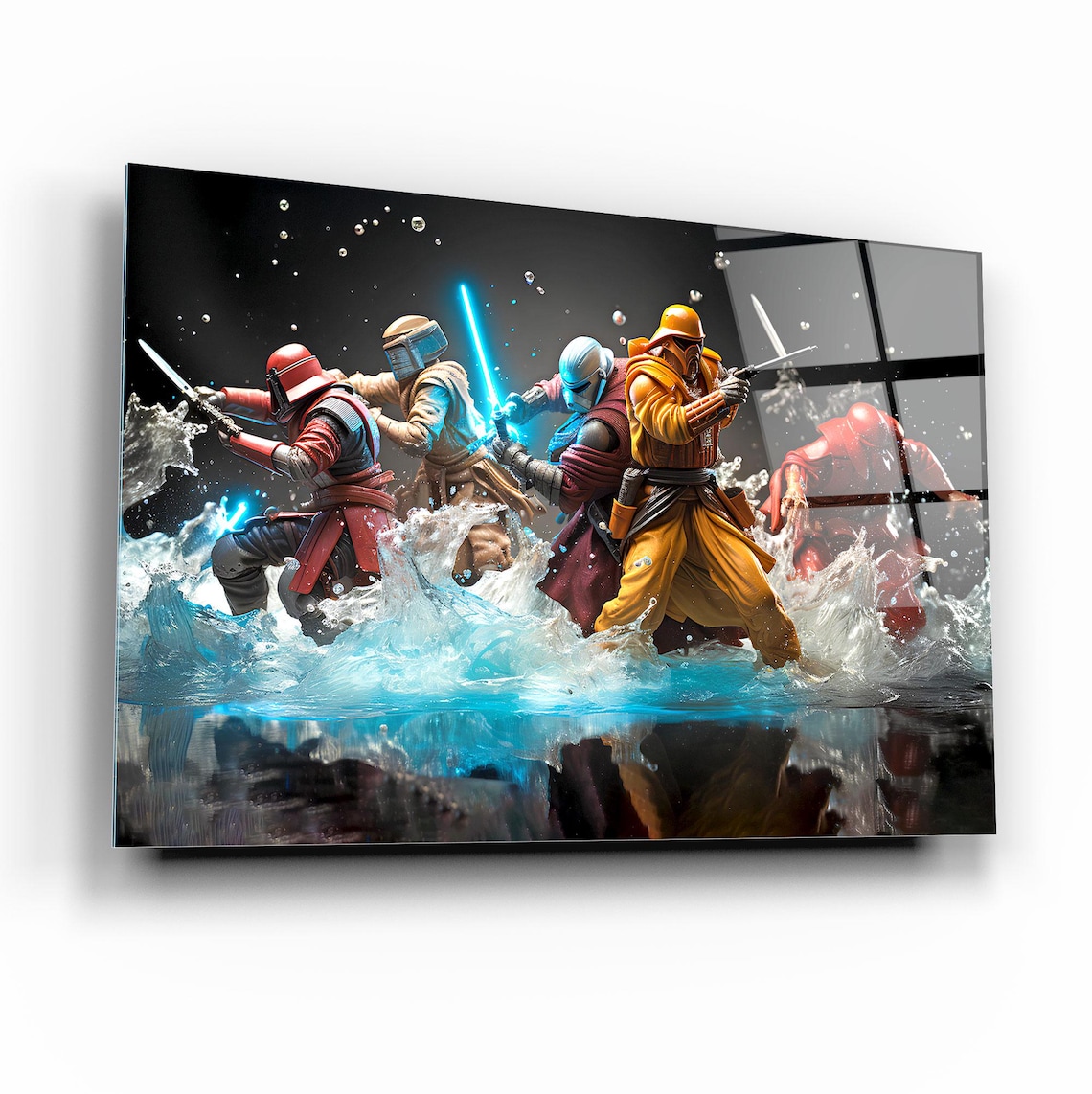 Epic Samurai Warriors Clashing with Blue Energy Swords Wall Art - Image 2