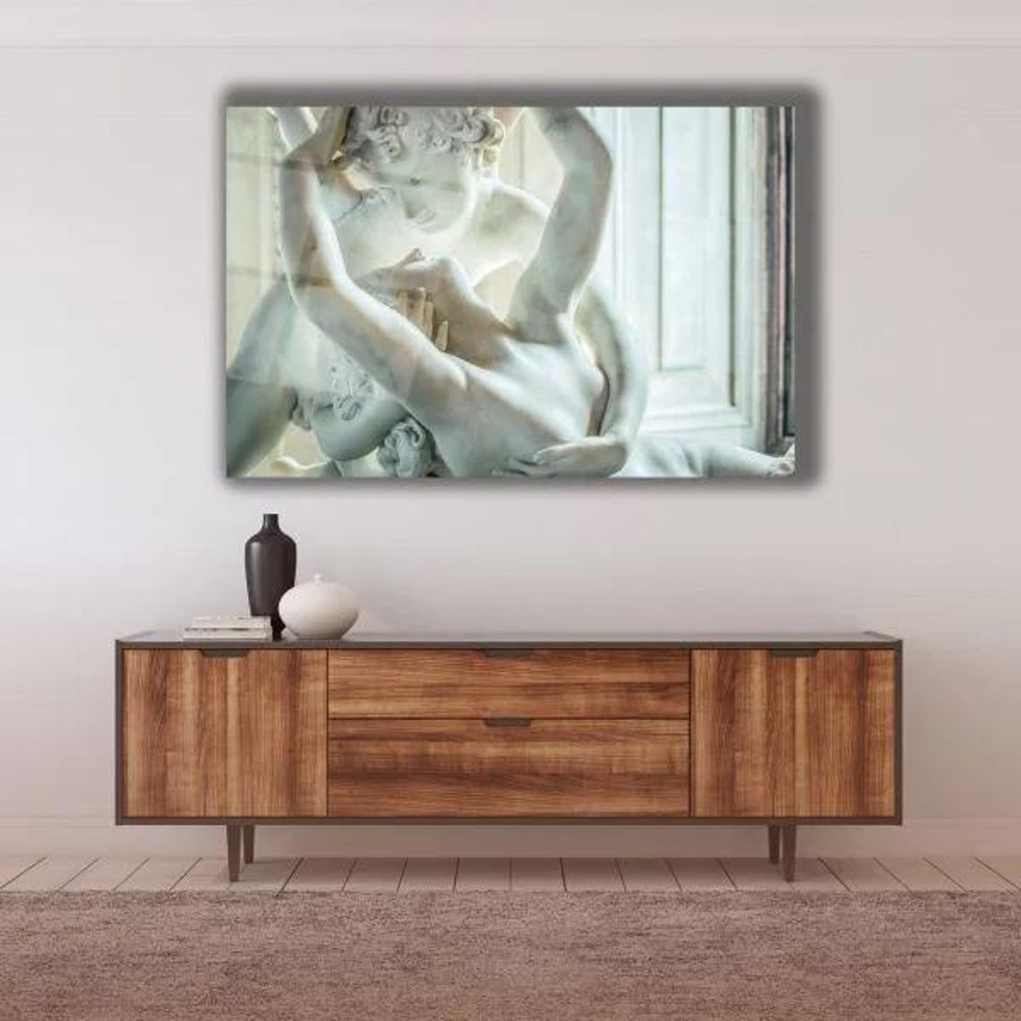 Classical Marble Statue Lovers Embrace Romantic Sculpture Poster