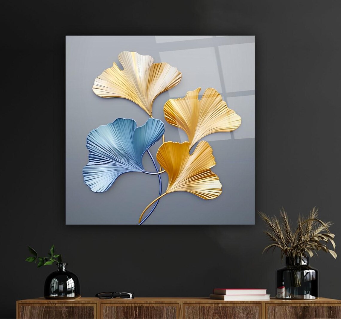 Elegant Ginkgo Leaf Wall Art Tempered Glass Print Modern Botanical Wall Decor Luxury Glass Wall Art For Home And Office - Image 3