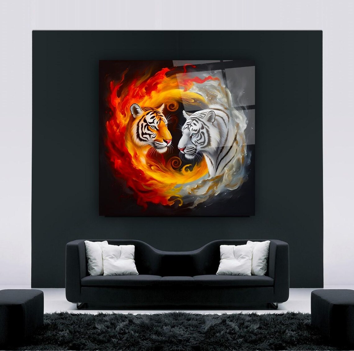 Yin Yang Tiger Wall Art Tempered Glass Print Modern Animal Wall Decor Luxury Glass Wall Art For Home And Office - Image 3