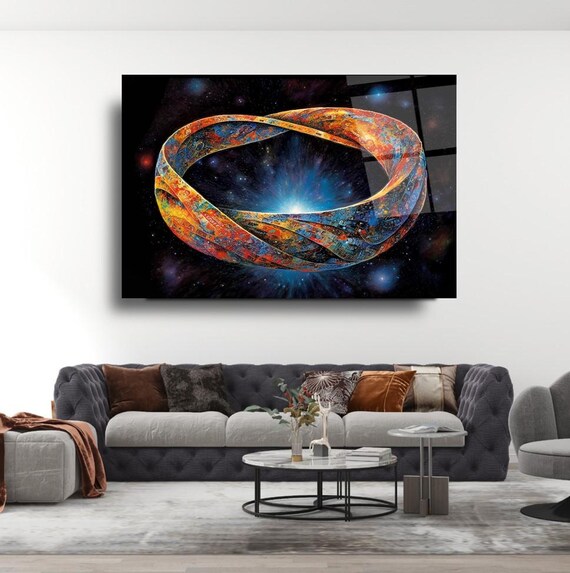 Cosmic Infinity Loop Wall Art Tempered Glass Print Modern Space Decor Luxury Glass Wall Art For Home And Office